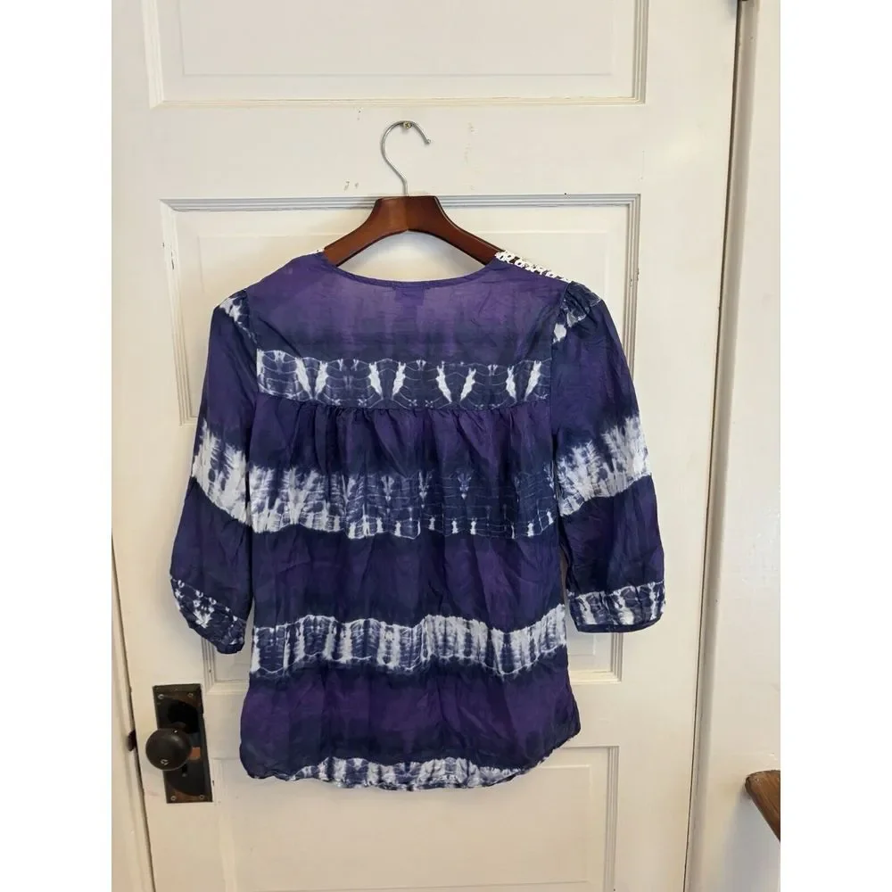 Calypso St. Barth For Target Women's Silk 3/4 Sleeve Tunic Top Purple Size XS - Picture 6 of 6